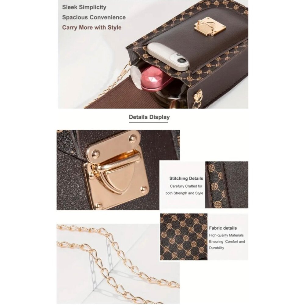 Pink Elegant Chain Crossbody Phone Bag With Secure Closure & Patterned Design - Picture 2 of 3